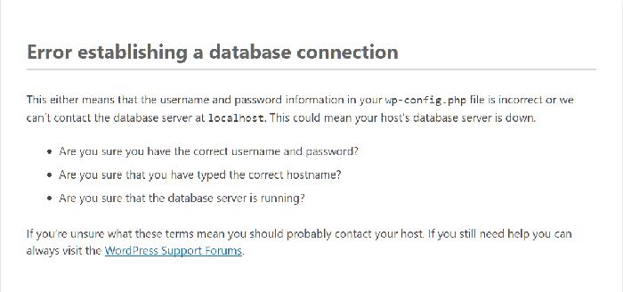 Error Establishing a Database Connection